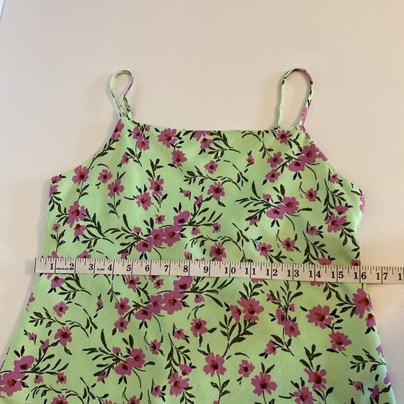 Zara Green and Pink Floral Satin Effect Mini Slip Dress Size L - Picture 13 of 15